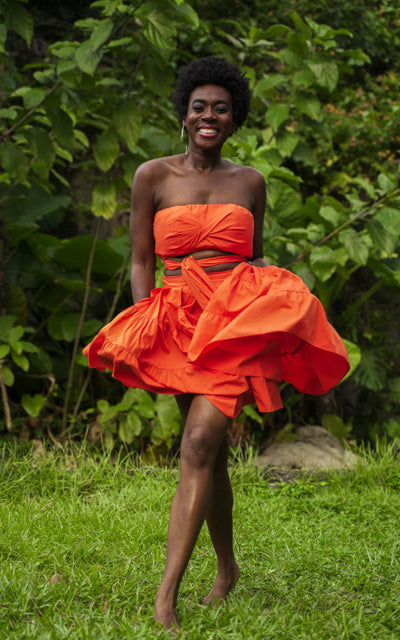 Tanji Tide Tiered Mini Skirt - Orange