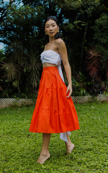 Tanji Tide Tiered Midi Skirt - White