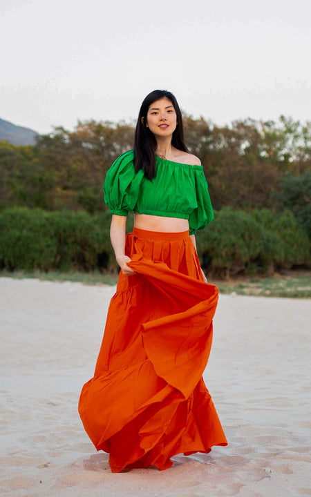 Tiered orange skirt sale