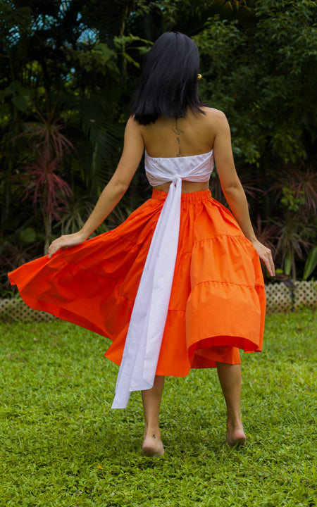 Tanji Tide Tiered Midi Skirt - Blue