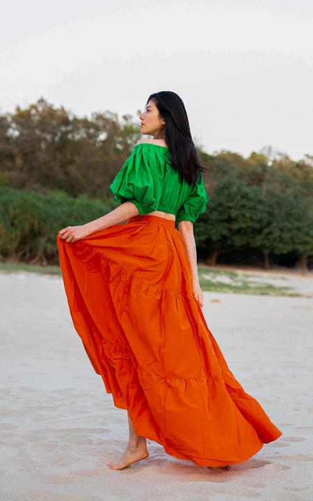Tanji Tide Tiered Maxi Skirt - Orange