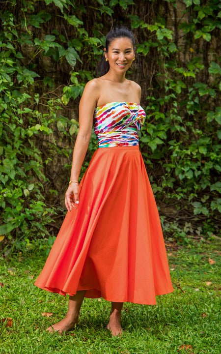 Assinie Sway Flared Midi Skirt - Orange