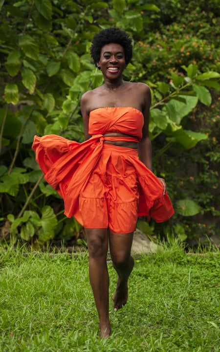Tanji Tide Tiered Mini Skirt - Orange