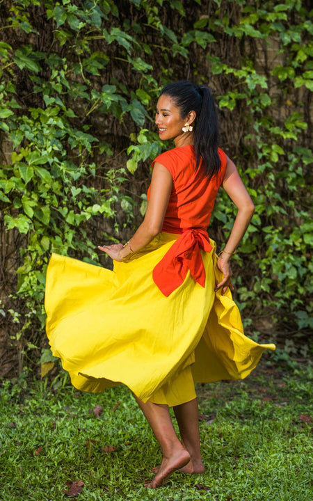 Assinie Sway Flared Midi Skirt - Orange