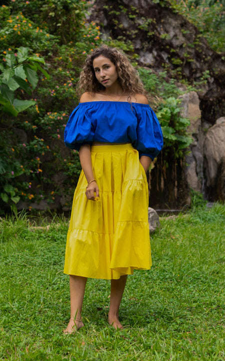 Tanji Tide Tiered Midi Skirt - Watercolor