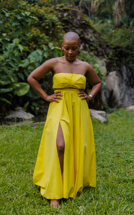 Yellow split hot sale maxi dress