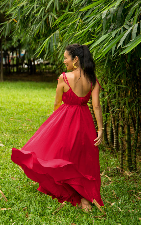 Labadi Breeze Flared Maxi Dress - Red