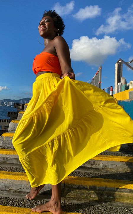 Tanji Tide Tiered Maxi Skirt - Orange