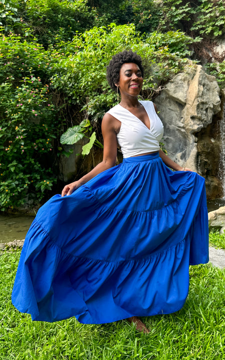 Tanji Tide Tiered Maxi Skirt Orange Beam Bold