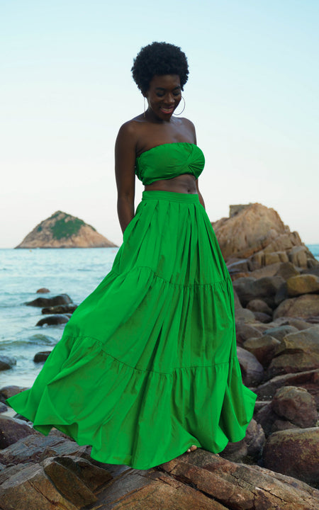 Tanji Tide Tiered Maxi Skirt - Watercolor