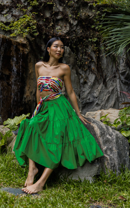 Tanji Tide Tiered Midi Skirt - Watercolor