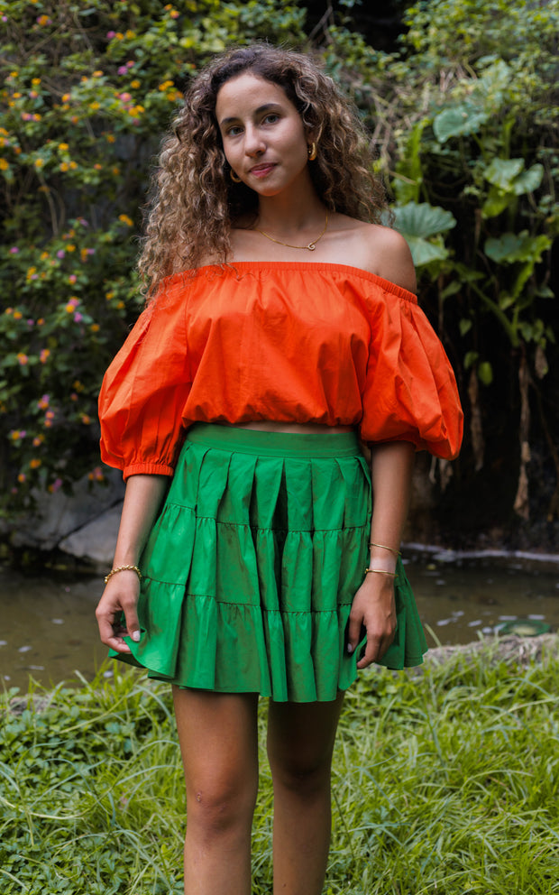 Tanji Tide Tiered Mini Skirt - Orange
