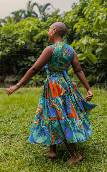 Tanji Tide Tiered Midi Skirt - Watercolor