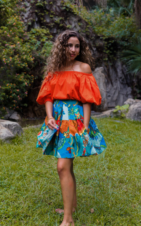 Tanji Tide Tiered Mini Skirt - Orange