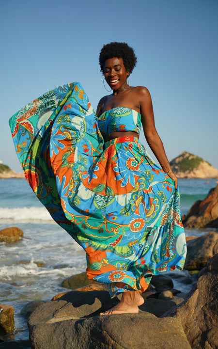 Tanji Tide Tiered Maxi Skirt - Green