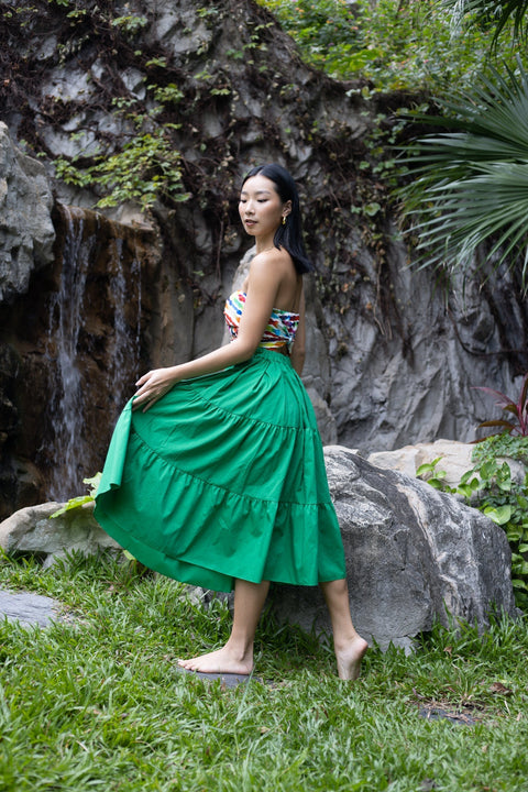 Tanji Tide Tiered Midi Skirt - Yellow