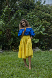 Tanji Tide Tiered Midi Skirt - Yellow