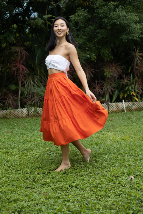 Tanji Tide Tiered Midi Skirt - Yellow