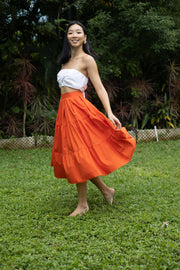 Tanji Tide Tiered Midi Skirt - Orange
