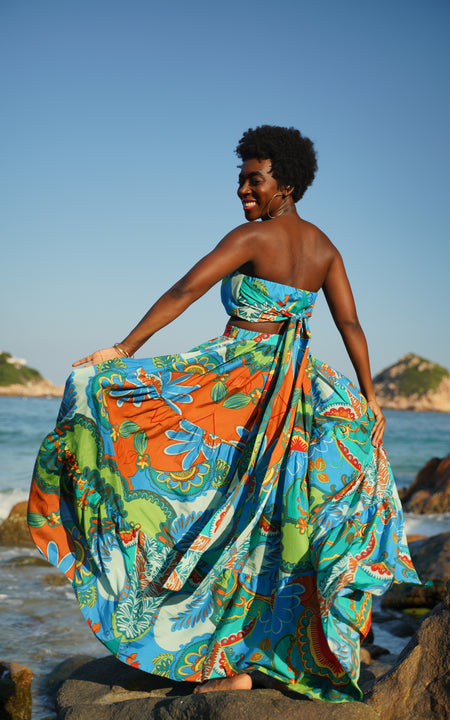 Tanji Tide Tiered Maxi Skirt - Blue