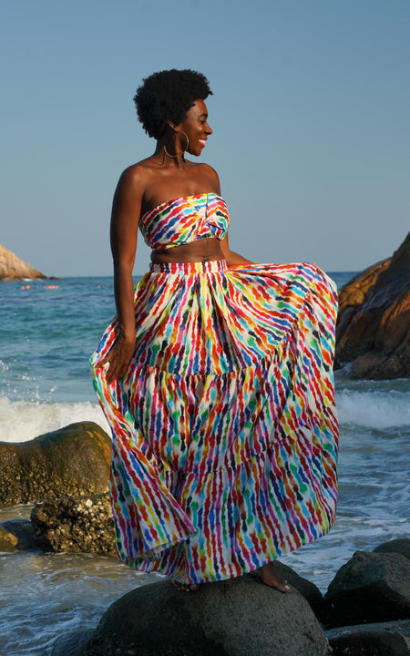Tanji Tide Tiered Maxi Skirt - Blue