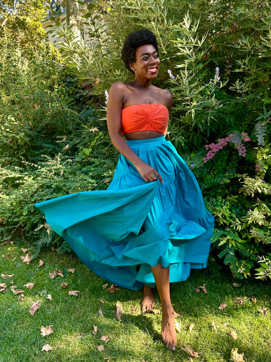 Tanji Tide Tiered Midi Skirt - Teal