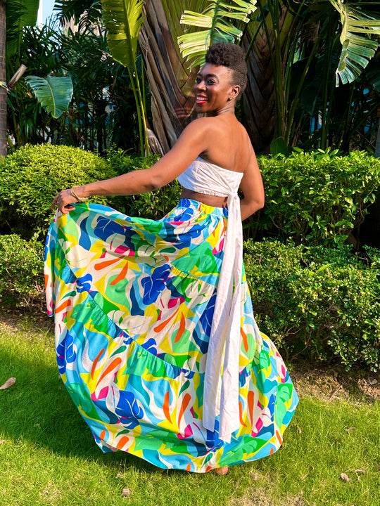 Tanji Tide Tiered Maxi Skirt - Leaf