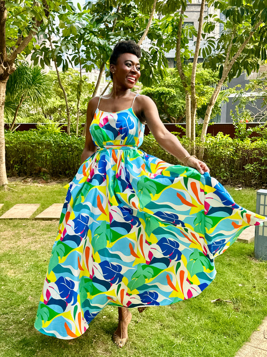 Labadi Breeze Flared Maxi Dress - Leaf