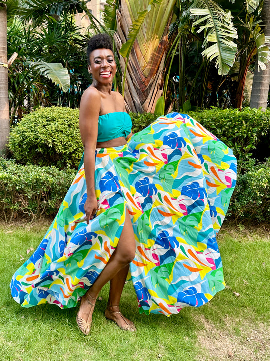 Sange Slit Maxi Skirt - Leaf