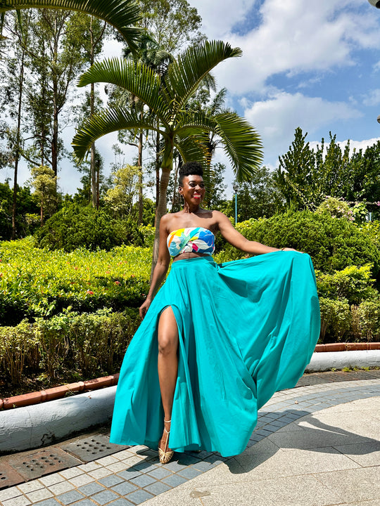 Sange Slit Maxi Skirt - Teal