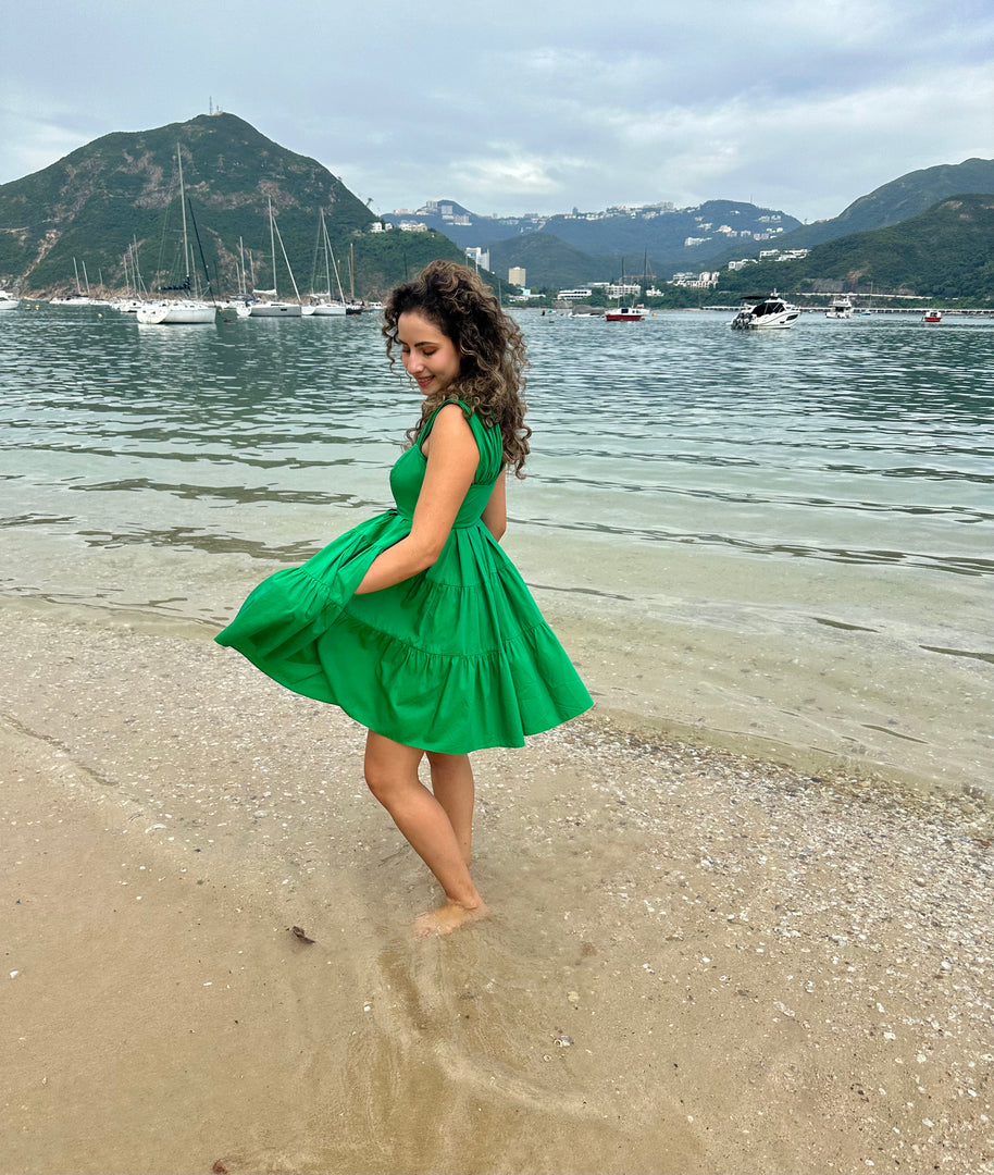 green emerald velvet dress Maybelle Ruched Halterneck Mini Dress in Sea Green