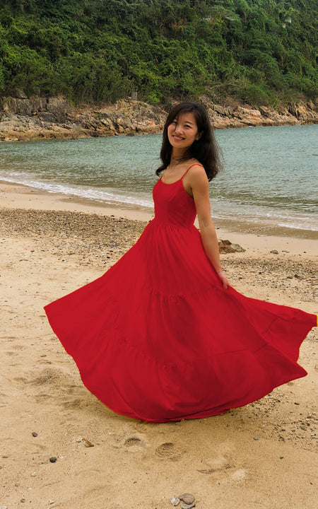 Lumley Lush Tiered Maxi Dress - Red